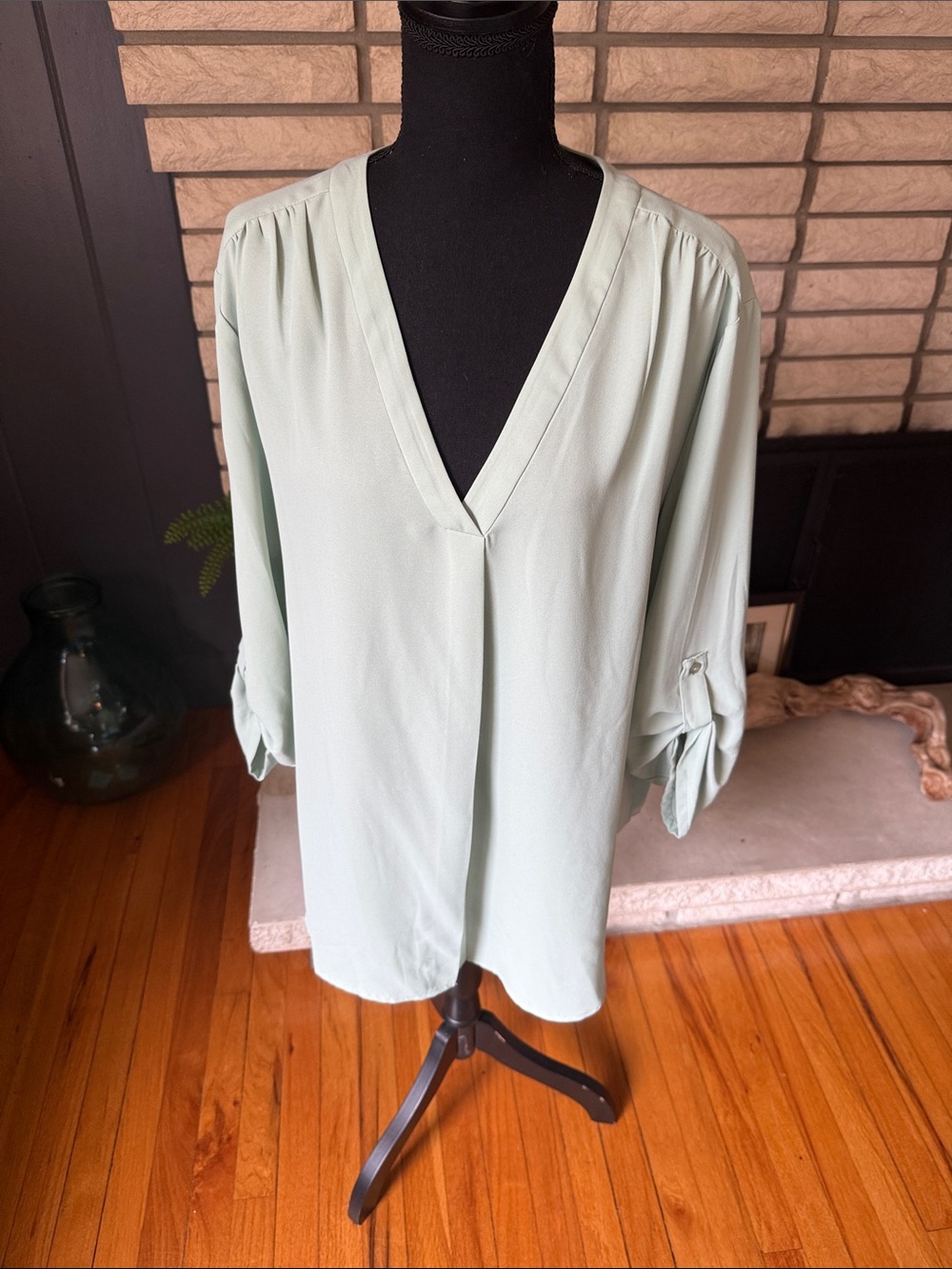 Anne Klein Light Mint V-Neck Tunic Blouse